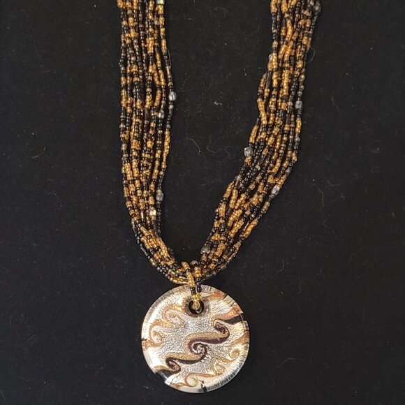 Black and Brown Vintage Beaded Layered Necklace - Picture 1 of 5